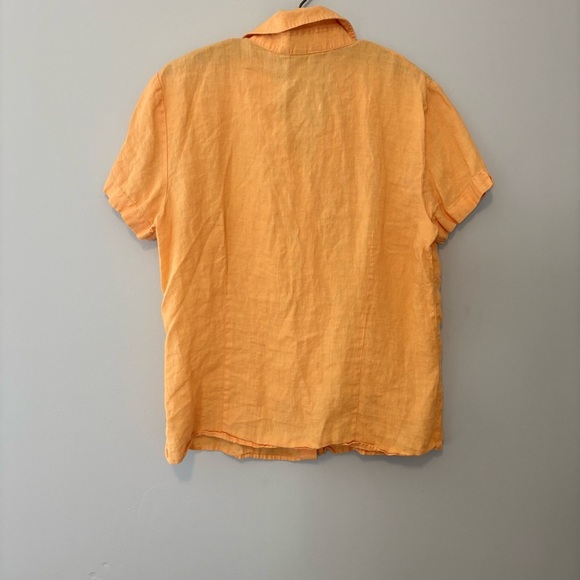 Lands End Outfitters Woman’s 12 Linen Button Up Shirt Top Short Sleeve-Tangerine - Picture 5 of 8